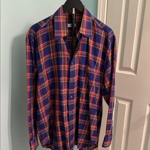 Brioni Men's Blue and Red Plaid Shirt